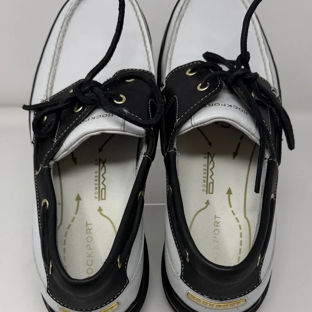 Rockport Leather Black and White Boat Shoes